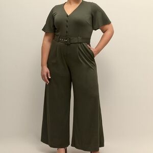Penningtons Olive Green Wide-Leg Jumpsuit w/ Flutter Sleeves